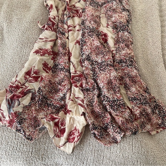 Free People Isabella Dress Side Lace Up Tie boho mixed print cut sew Romper Pink - Picture 3 of 7